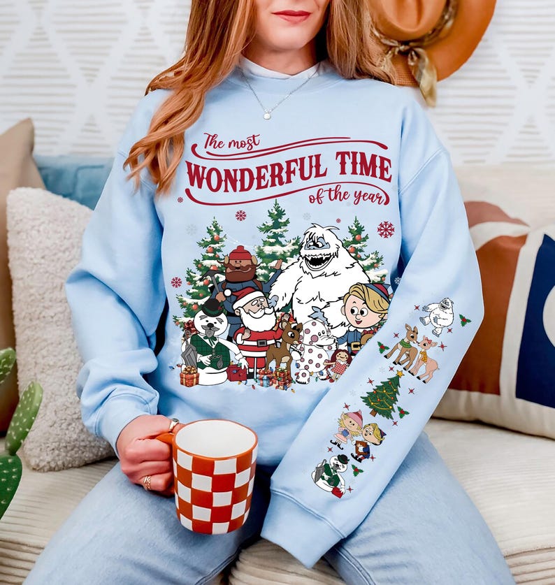 Vintage Rudolph The Red Nosed Reindeer Sweatshirt Printing On Sleeve, Christmas Shirt, Retro Christmas Sweatshirt, Rudolph Christmas Shirt