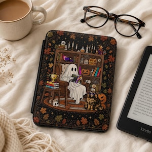 Vintage Dungeon Crawler Carl Ghost Book Kindle Cover, Detachable Magnetic Kobo Case, Auto Wake/Sleep Cover, Bookish Halloween E-Reader Cover