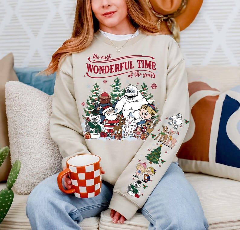Vintage Rudolph The Red Nosed Reindeer Sweatshirt Printing On Sleeve, Christmas Shirt, Retro Christmas Sweatshirt, Rudolph Christmas Shirt