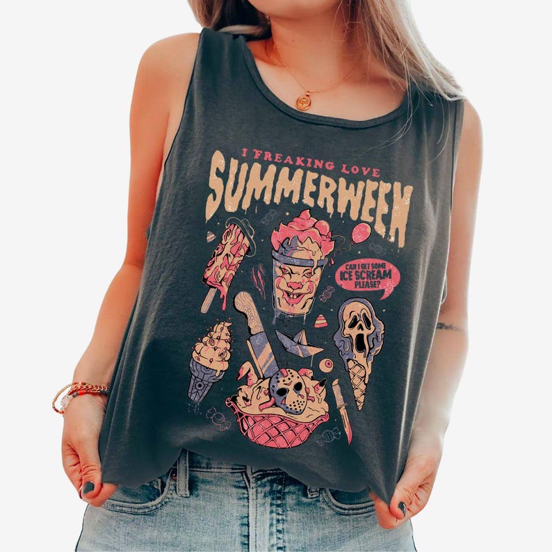 Vintage I Freaking Love Summerween Shirt, Halloween In Summer Tank Top, Halloween Horror Movie T-Shirt