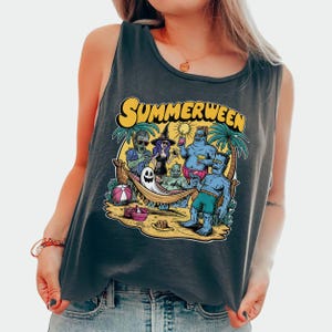 Camiseta vintage de verano, camiseta sin mangas de Halloween en verano, camiseta de película de terror de Halloween, camiseta sin mangas de verano espeluznante