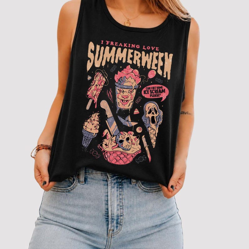 Vintage I Freaking Love Summerween Shirt, Halloween In Summer Tank Top, Halloween Horror Movie T-Shirt