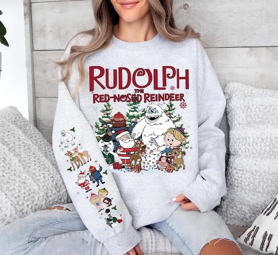 Retro Rudolph The Red Nosed Reindeer Sweatshirt Printing On Sleeve, Christmas Shirt, Retro Christmas Sweatshirt, Rudolph Christmas Shirt