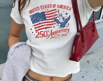 America 250 Shirt, Vintage American Flag Graphic Baby Tee, Patriotic USA Shirt, 250th Anniversary America Shirt, Fourth of July Tank Top