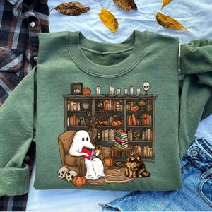 Sudadera de Halloween con temática de libros de fantasmas y mazmorras, camiseta de Halloween con diseño de princesa y donut, sudadera con diseño de libros de fantasmas, camiseta con diseño de libros de ciencia ficción.