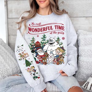 Vintage Rudolph The Red Nosed Reindeer Sweatshirt Printing On Sleeve, Christmas Shirt, Retro Christmas Sweatshirt, Rudolph Christmas Shirt