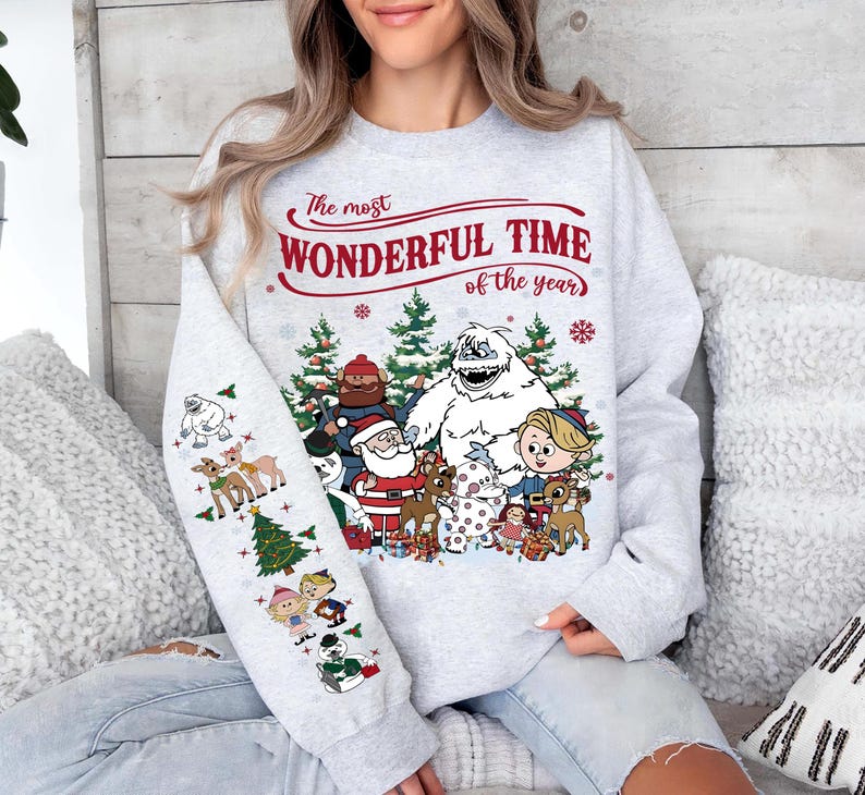 Vintage Rudolph The Red Nosed Reindeer Sweatshirt Printing On Sleeve, Christmas Shirt, Retro Christmas Sweatshirt, Rudolph Christmas Shirt