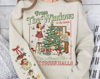 Retro Christmas Party Sweatshirt, Deck The Halls Tee Shirt, Xmas Gift
