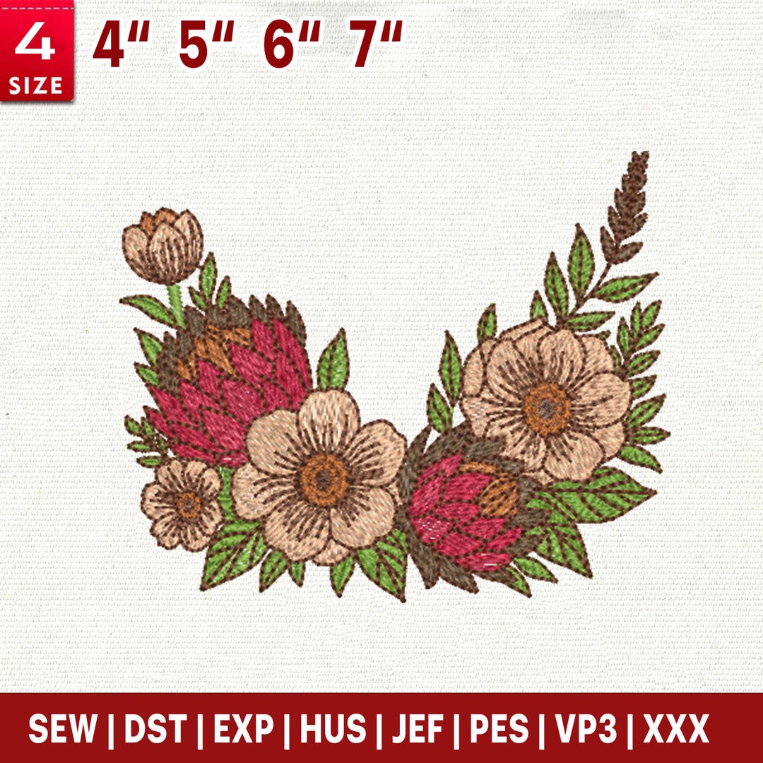 Floral Embroidery Design | Wildflower Bouquet Machine Embroidery File ...
