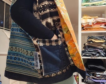 Patchwork, upcycled kimono, unique, cotton shawl