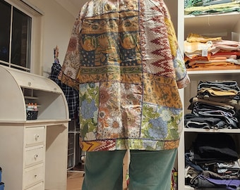 Patchwork, upcycled kimono, unique, cotton shawl
