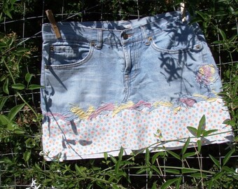 earth friendly, up cycled  jeans skirt