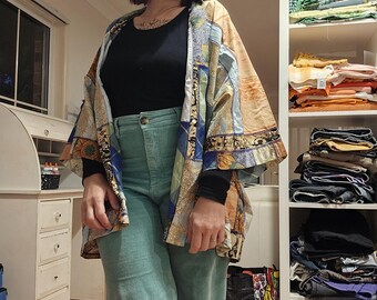 Patchwork, upcycled kimono, unique, cotton shawl