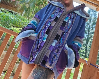 Mermaid patchwork festival coat.... up cycled and super funked