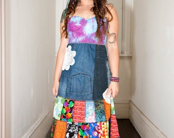 patchwork jurk gerecycleerd upcycled Boheemse babe