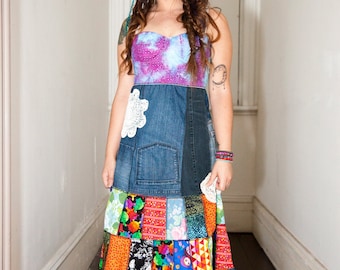 patchwork dress recycled upcycled bohemian babe