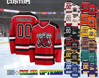 Custom Hockey Jersey Embroidered or Printed Personalized with Name Number Logo Team Colors All Sizes Youth Adult Player Uniform Sportswear