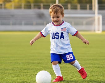 Personalized USA Soccer Jersey Set, Custom Name Number Football Uniform, Kids Team Kit