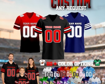Custom Embroidered Football Jersey Personalized Name Number Logo | Team Uniform Shirt for Men Women Kids | Fan Gift Birthday Gift