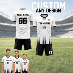 Custom Soccer Jersey for Adult Kid Team Uniform, Personalized Jersey with Team Name Number Logo, Black and White Soccer Sublimation Jersey