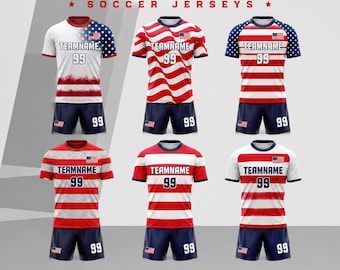 Camiseta de fútbol personalizada de EE. UU. 2026, color rojo, blanco y azul, con nombre y número personalizados, uniforme patriótico para hombres, mujeres, jóvenes y niños.