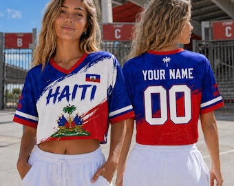 Custom Haiti Soccer Crop Top Jersey, Personalized Haiti Soccer Jersey Crop Tee, Festival Shirt, Football Fan, Custom Haiti Jersey Shirt