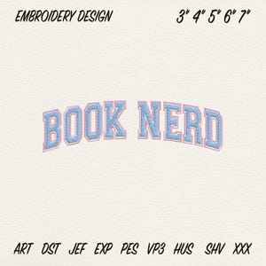 Book Nerd Embroidery Design, College Varsity Style, Reader Quote, Instant Download DST PES JEF