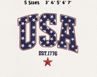 USA Embroidery Design, Patriotic Machine Embroidery File, American Flag Letters EST 1776, 4th of July Stitch Design Bundle