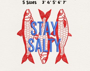 Stay Saltyの刺繍デザイン、魚の刺繍ファイル、キリスト教の釣りデザイン