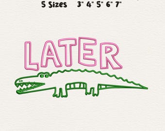 Crocodile Later Embroidery Design Cute Animal Outline Text Machine Embroidery File 5 Sizes DST PES