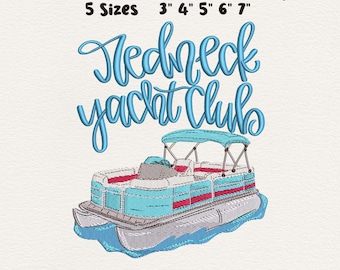 Yacht Club Embroidery Design, Pontoon Boat Machine Embroidery File, Nautical Summer Lake Life Stitch Pattern Bundle