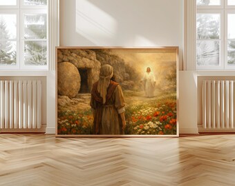 Resurrection Scene - Mary Magdalene  and Risen Jesus Art - Serene Easter Story Decor  - Digital Download