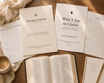 Kit de Estudo Bíblico Cristão com 2 Livros | Livro de Exercícios das Escrituras | Identidade em Cristo e Ansiedade | Diário de Fé