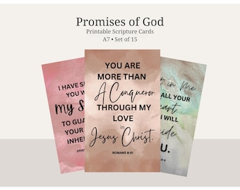 Promises of God Prayer Cards | 15 Printable Bible Verses for Christians & Scripture Memorization Kit