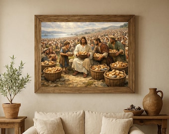 Jesus Feeding 5000 Print – Vintage Biblical Scene, Religious Wall Art (Digital Download)