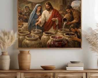 Jesus Wedding at Cana Miracle Art Print, Devotional Christian Wall Decor (Digital Download)