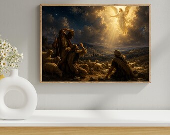 Biblical Nativity Angel Announcement Painting, Vintage Religious Christmas Wall Art (Digital Download)