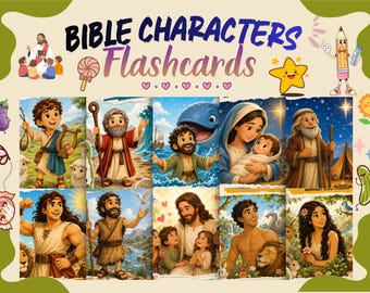 Tarjetas didácticas de personajes bíblicos para la escuela dominical, 110 tarjetas para la enseñanza de las Escrituras, descarga digital, PDF para la educación religiosa en el hogar.