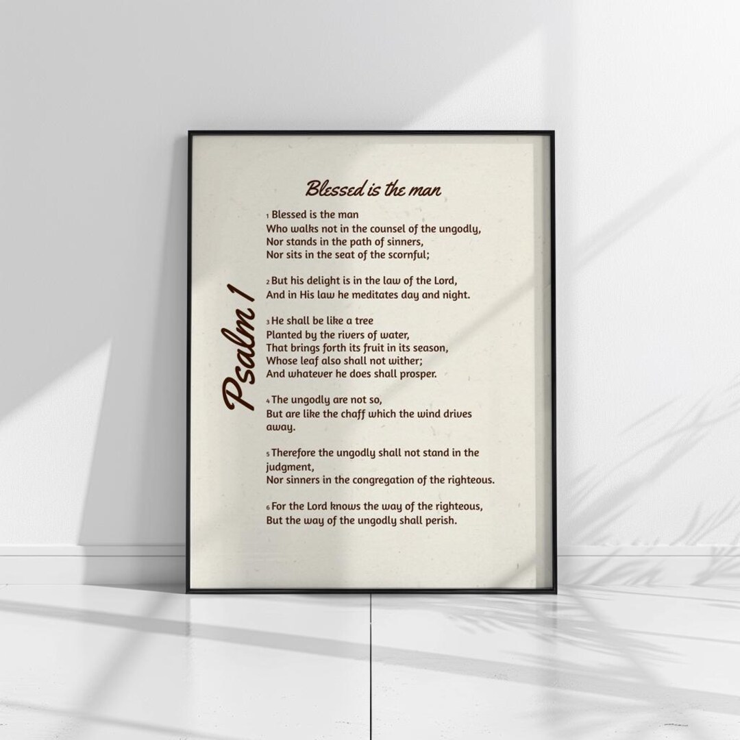 Neutral Vintage Bible Verse Wall Art - Psalm 1 Typography Printable ...