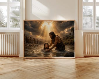 Baptism of Jesus, Moody Biblical Scene Christian Wall Art