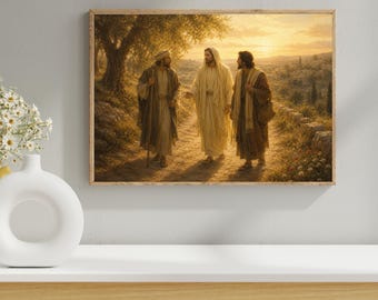 The Road to Emmaus Painting - Walking with Christ Biblical Scene (Digital Download)