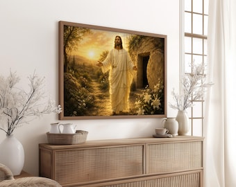 Risen Christ Easter Wall Art, Vintage Religious Painting Printable