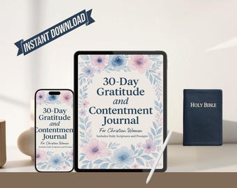 Diário de Gratidão de 30 Dias para Mulheres Cristãs | Devocional de Contentamento | Diário de Fé Diário para Imprimir | Download Imediato