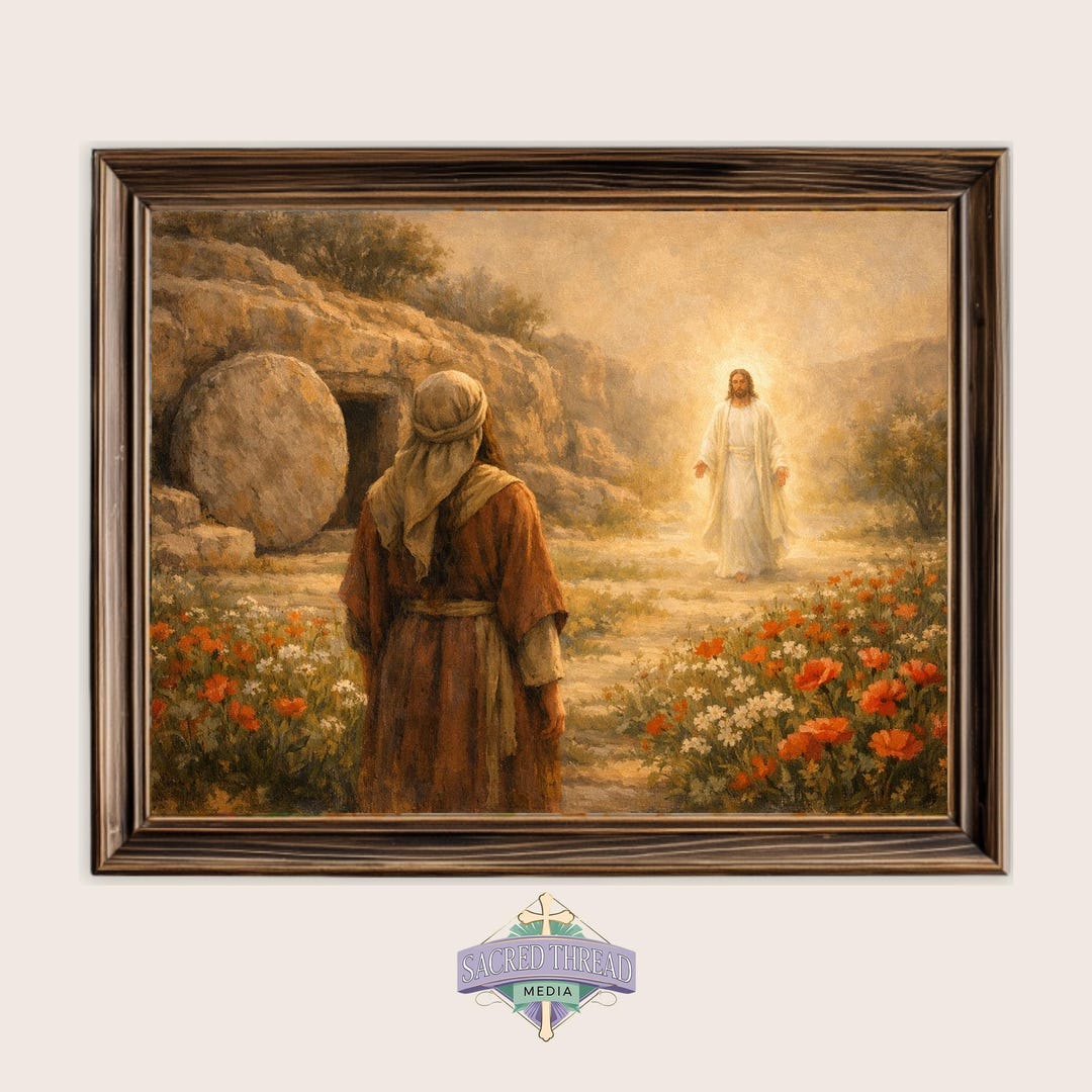 Resurrection Scene - Mary Magdalene and Risen Jesus Art - Serene Easter ...