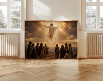 Ascension of Christ, Golden Light Rays Spiritual Religious Wall Art Printable