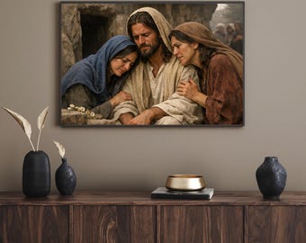 Rustic Jesus Wept Artwork - Christ with Mary and Martha Art - Digital Download