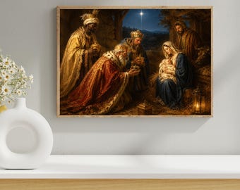 Adoration of the Magi Printable | Three Wise Men Nativity Oil Painting (Digital Download)