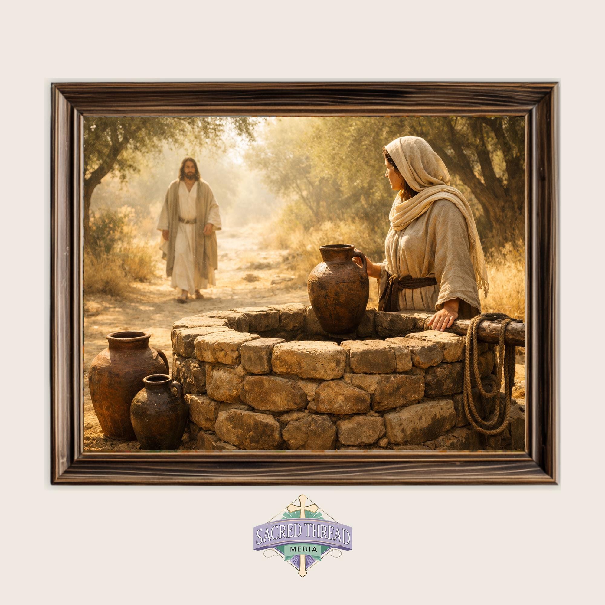 Jesus and Samaritan Woman - Rustic Biblical Scene Printable Art ...