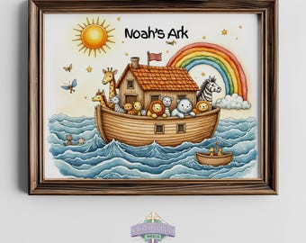 Noah's Ark Nursery Art - Cheerful Animals, Watercolor Illustration (Digital Download)