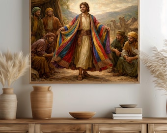 Joseph's Coat of Many Colors Biblical Art – Vivid Vintage Painting (Digital Download)